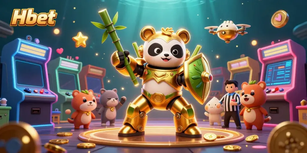 Experience dynamic gameplay with Hbet as a golden panda battles in a vibrant casino arena.