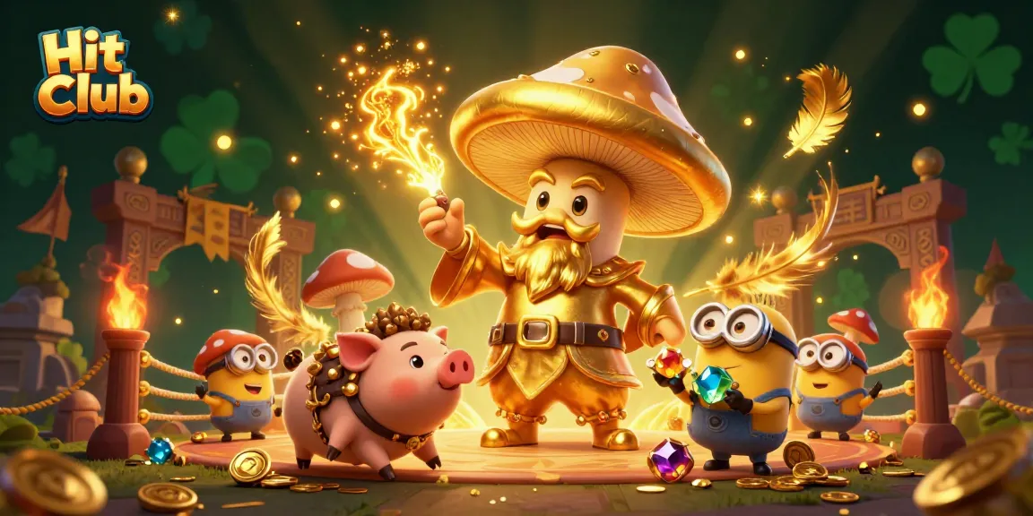 Hit Club represents fortune in this 3D gambling scene filled with treasures and magical elements.