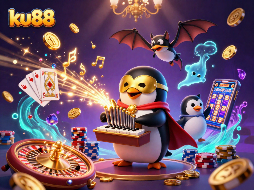 ku88 captivates players with a vibrant 3D casino scene showcasing thrilling gaming action.