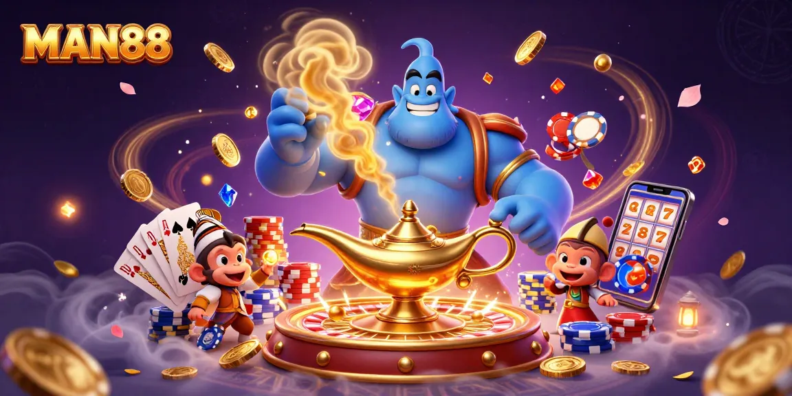 Play and win big at MAN88 with thrilling casino adventures in a magical 3D casino scene.