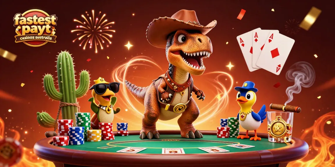 Experience exciting wins at the fastest payout casinos Australia with fun characters in a vibrant casino scene.