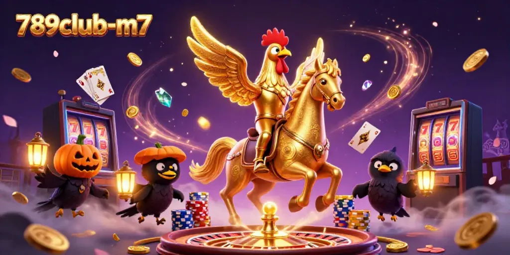Experience thrilling wins at 789club-m7 with golden rooster characters in a vibrant casino scene.