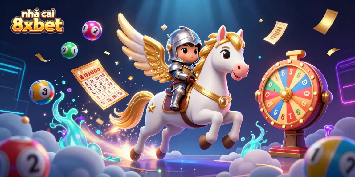 Play and win with nhà cái 8xbet in this vibrant 3D casino illustration filled with lottery excitement.
