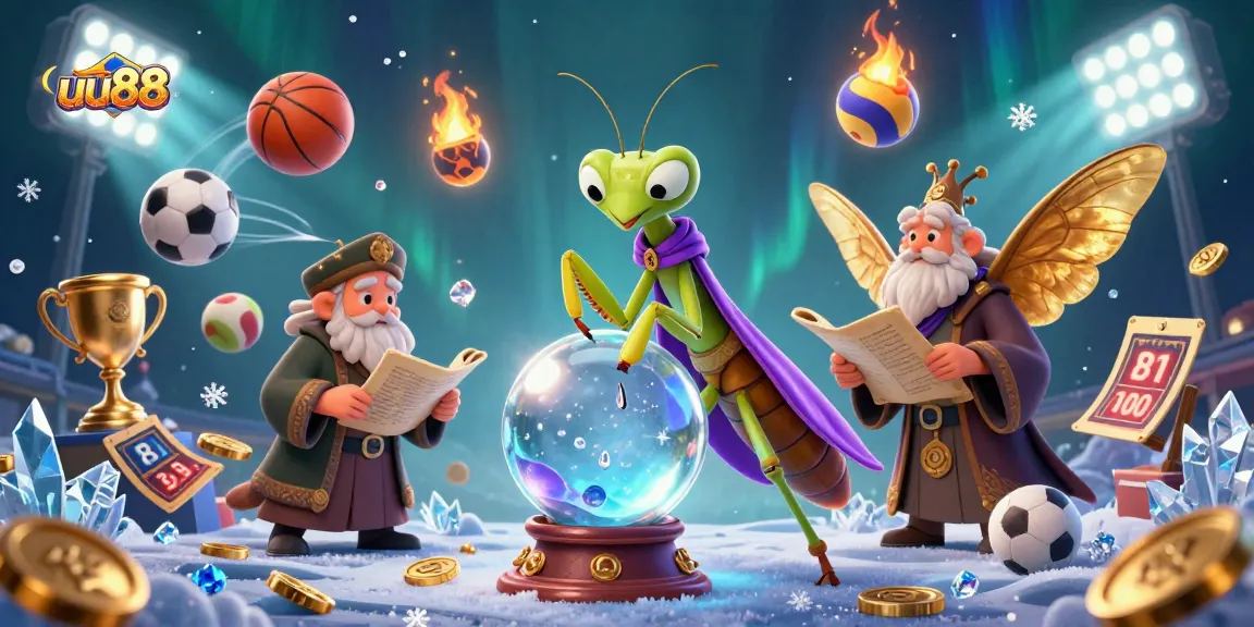 Engage in the thrilling world of uu88 with a mystical 3D scene featuring fortune tellers and dynamic sports elements.