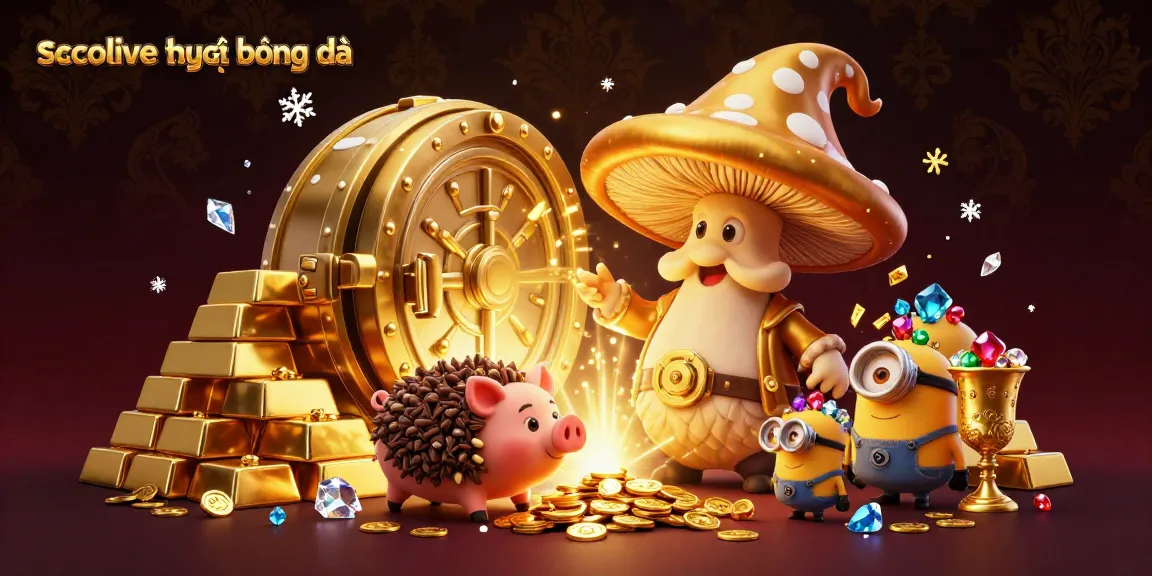 Experience socolive trực tiếp bóng đá with a whimsical treasure-hunting scene featuring a magical mushroom wizard.