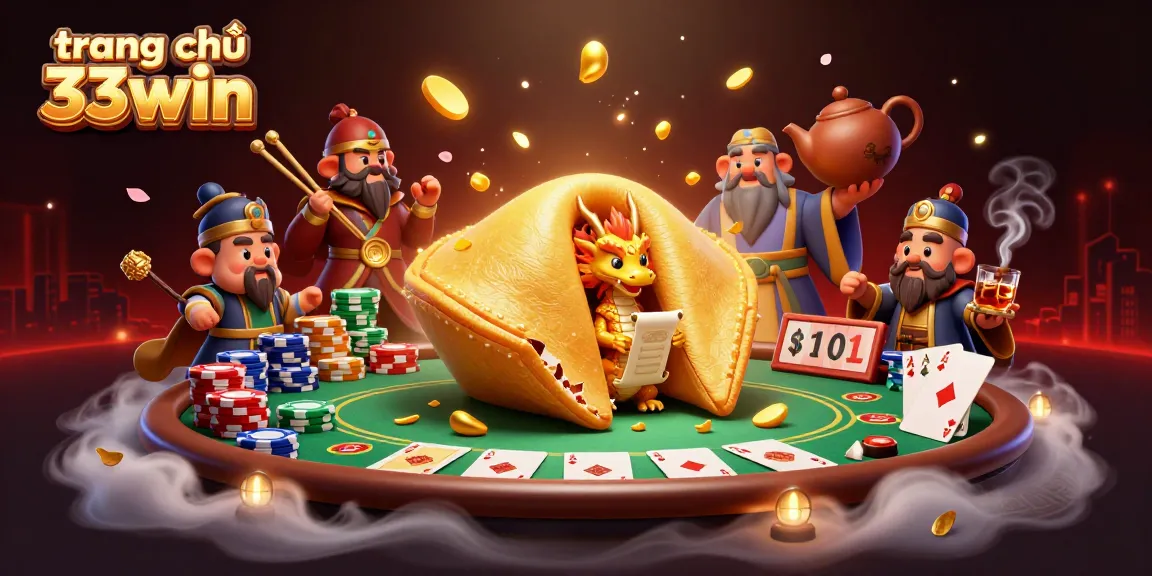 Experience the thrill at trang chủ 33win with a dynamic casino-themed 3D illustration showcasing poker and fortune themes.