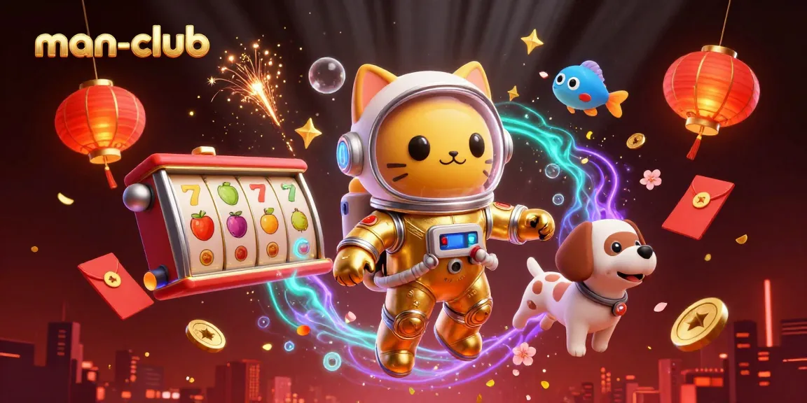 Experience the thrilling gaming universe of man-club with a golden space astronaut cat and dynamic gambling elements.