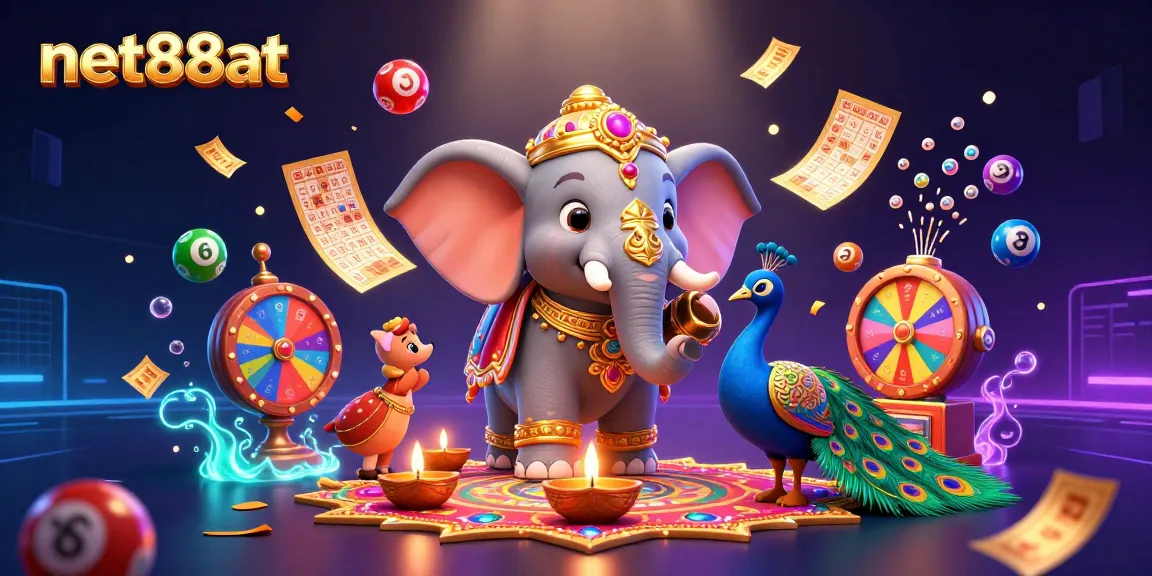 Win big with net88at in this vibrant casino-themed 3D illustration showcasing lottery excitement.