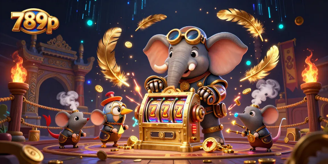 Spin the vibrant slot machine with 789p's steampunk engineer amidst golden tokens and a dynamic backdrop.