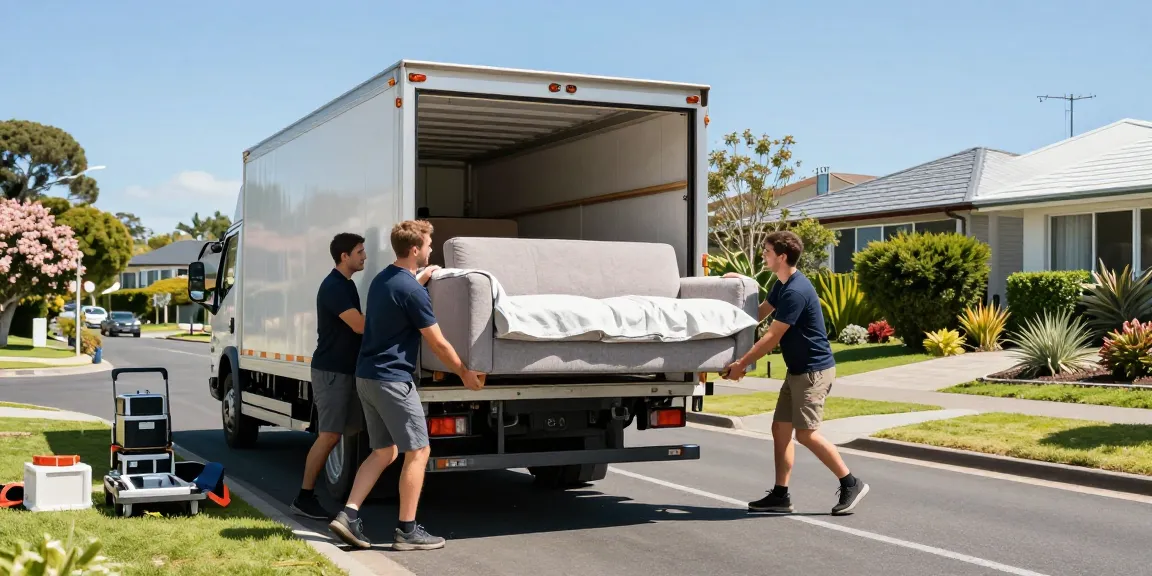 Expert furniture movers Tauranga carefully loading a sofa into a truck, ensuring safe transport.
