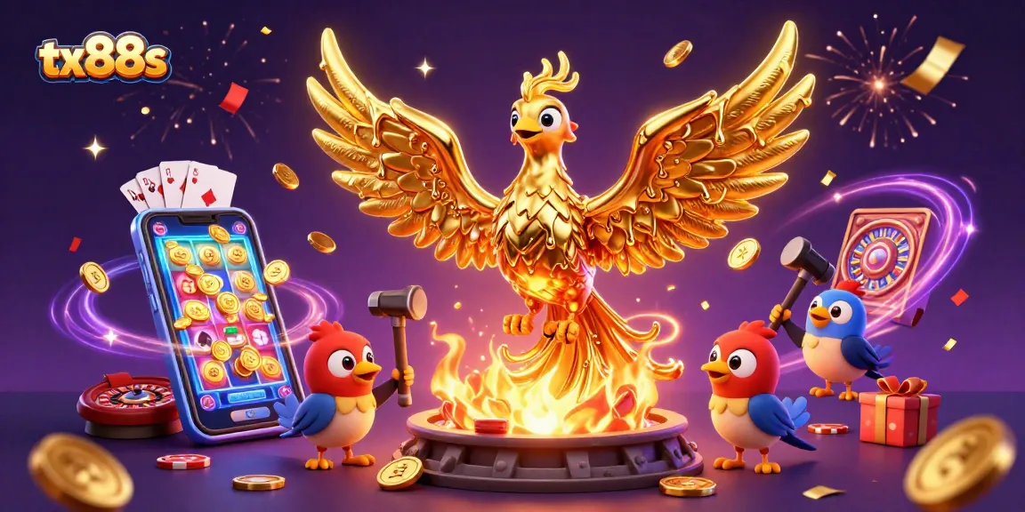 Spin to win with tx88s at this vibrant casino illustration featuring golden coins and dynamic gaming elements.