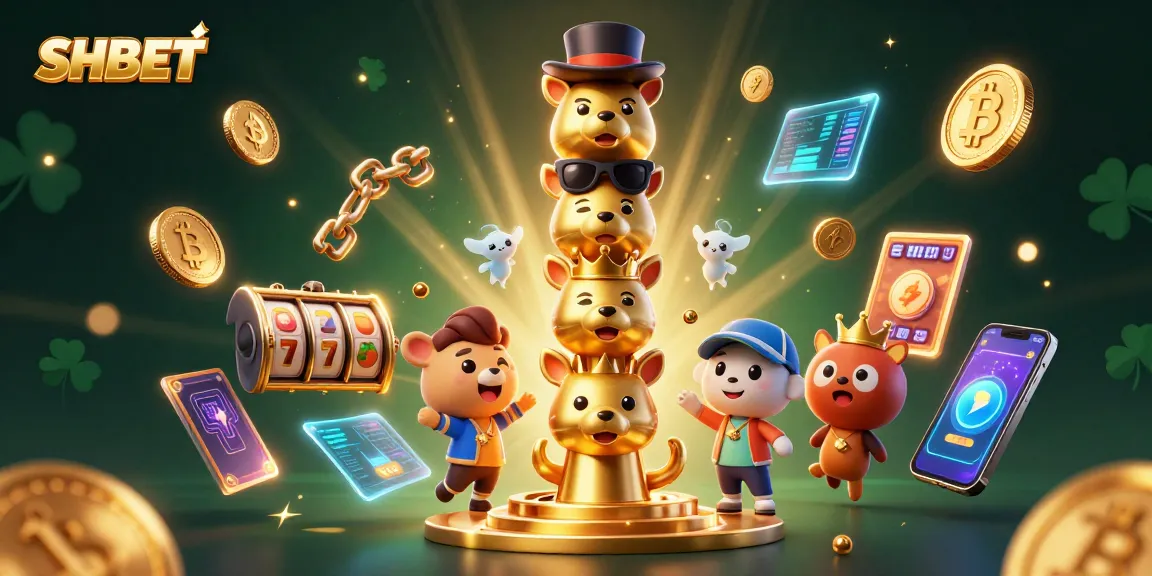 SHBET showcases a lively 3D casino scene with animated animal totems and slot elements, enhancing gaming excitement.