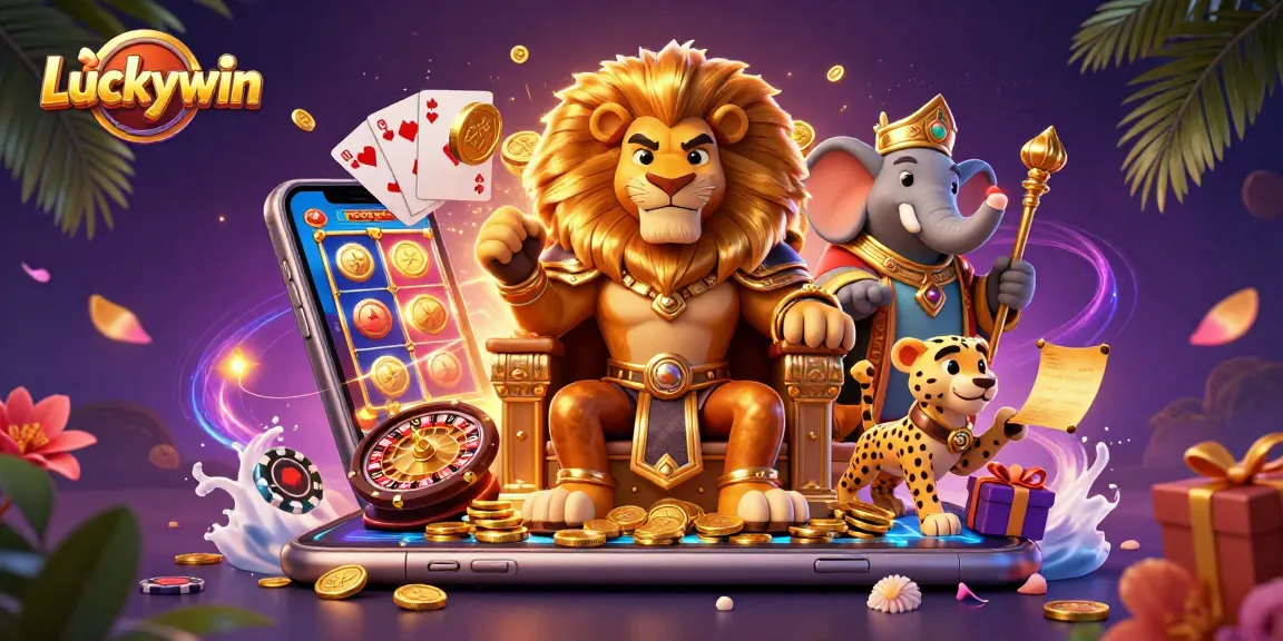 Experience thrilling gaming at Luckywin with vibrant 3D casino elements, showcasing exciting slot games and bonuses.