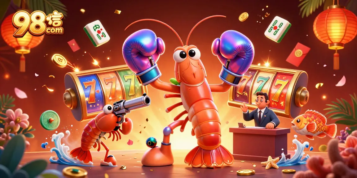Spin the reels with 98wincom in this vibrant casino scene featuring exciting gaming elements.