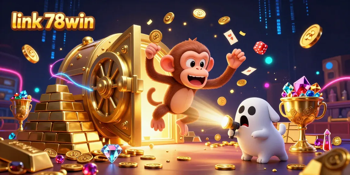 Engage with the thrilling link 78win action, as a poltergeist monkey juggles coins in a colorful casino.