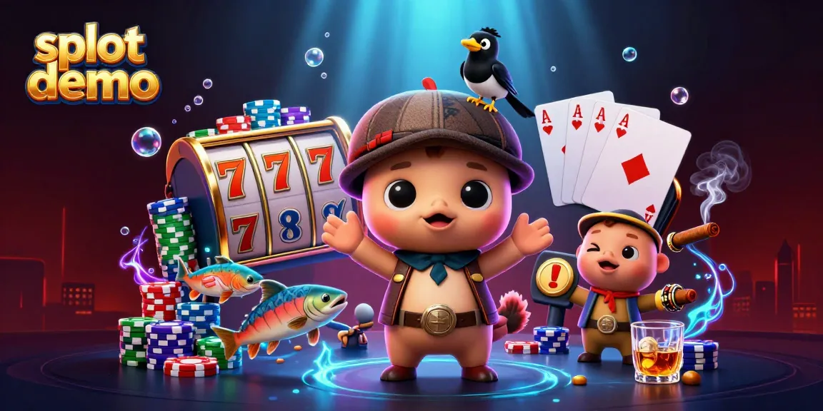 Slot demo dengan karakter lucu dan elemen kasino yang memikat dalam ilustrasi 3D.