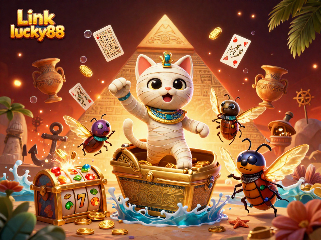 Engage with Link lucky88 through an exciting 3D illustration featuring vibrant casino elements.