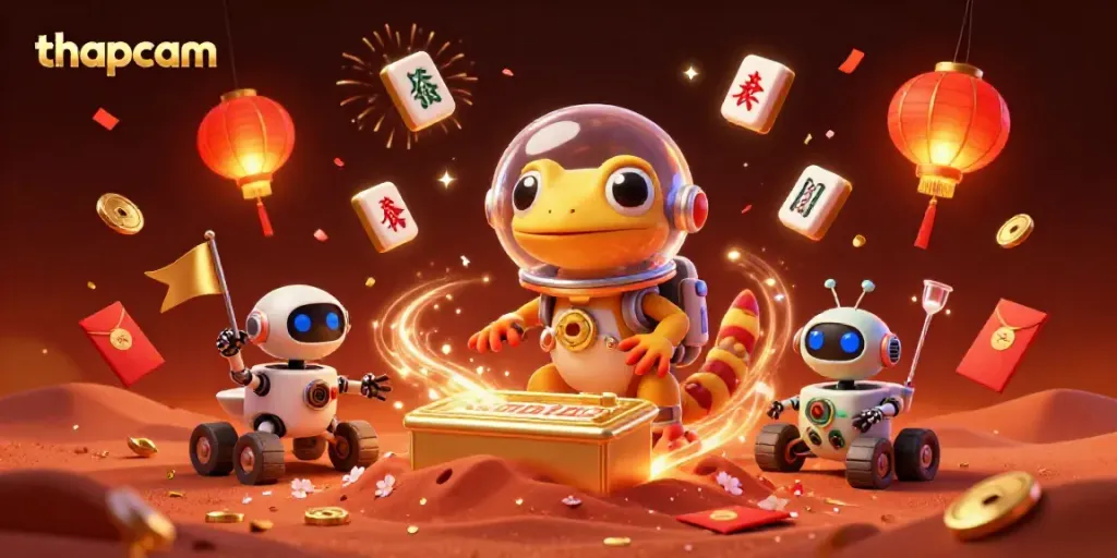 Experience thrilling gameplay with thapcam's vibrant casino scene featuring a Martian gecko and treasures.