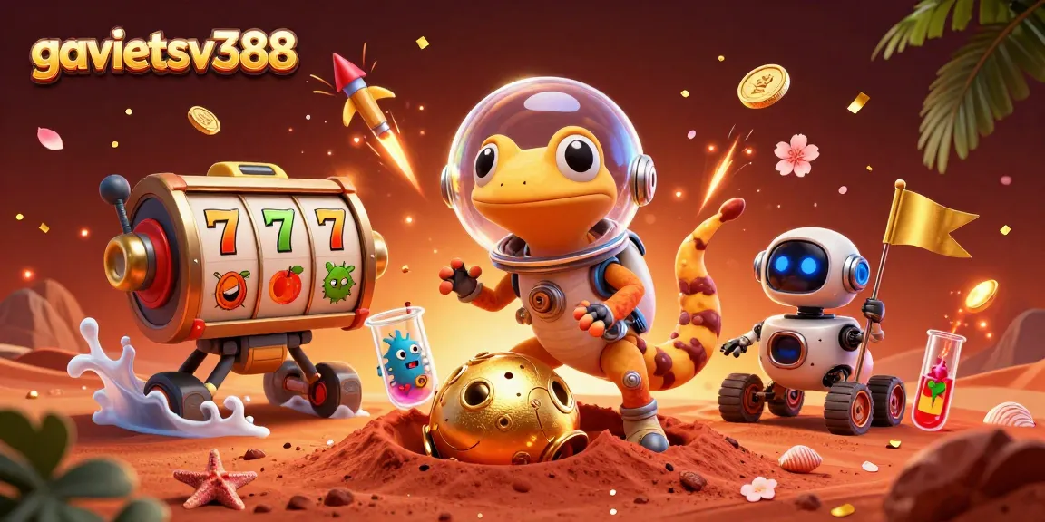 Join the excitement at gavietsv388 by exploring a golden casino under Martian sands, with thrilling slot reels and vibrant celebrations.