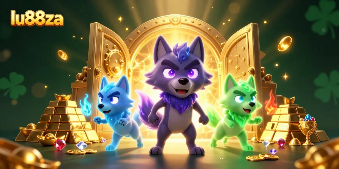 Experience thrilling wins at lu88za with our captivating casino illustration featuring wolves and treasures.