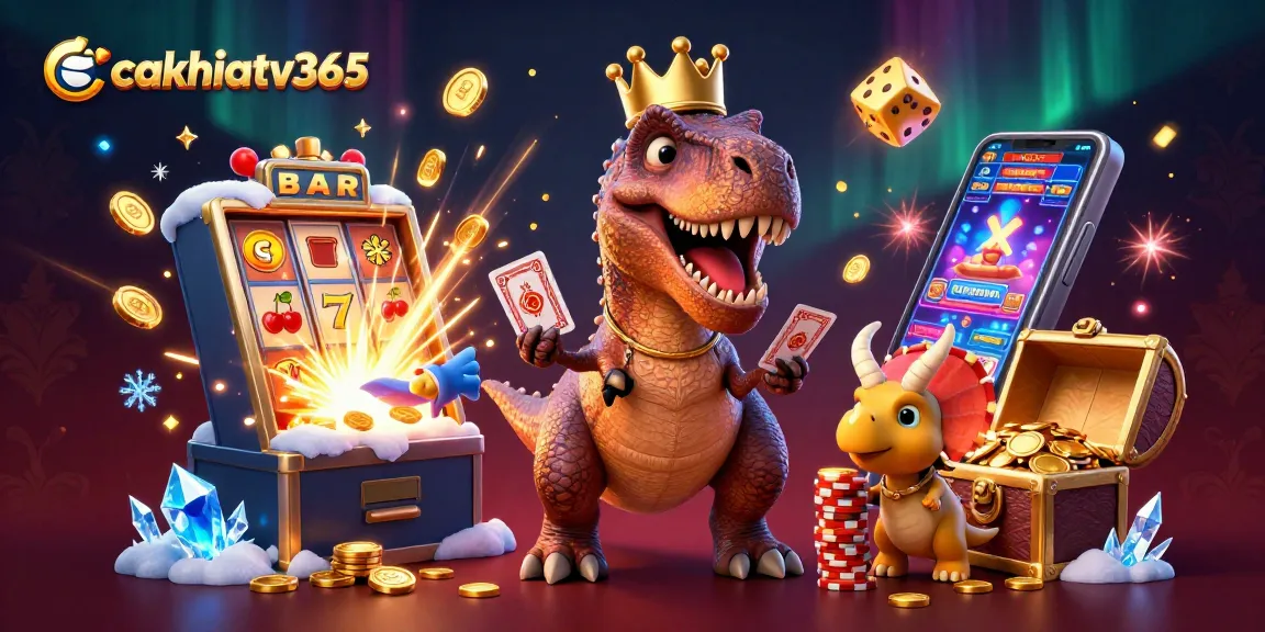 Experience the excitement of cakhiatv365 with a vibrant 3D scene featuring interactive characters and casino elements.