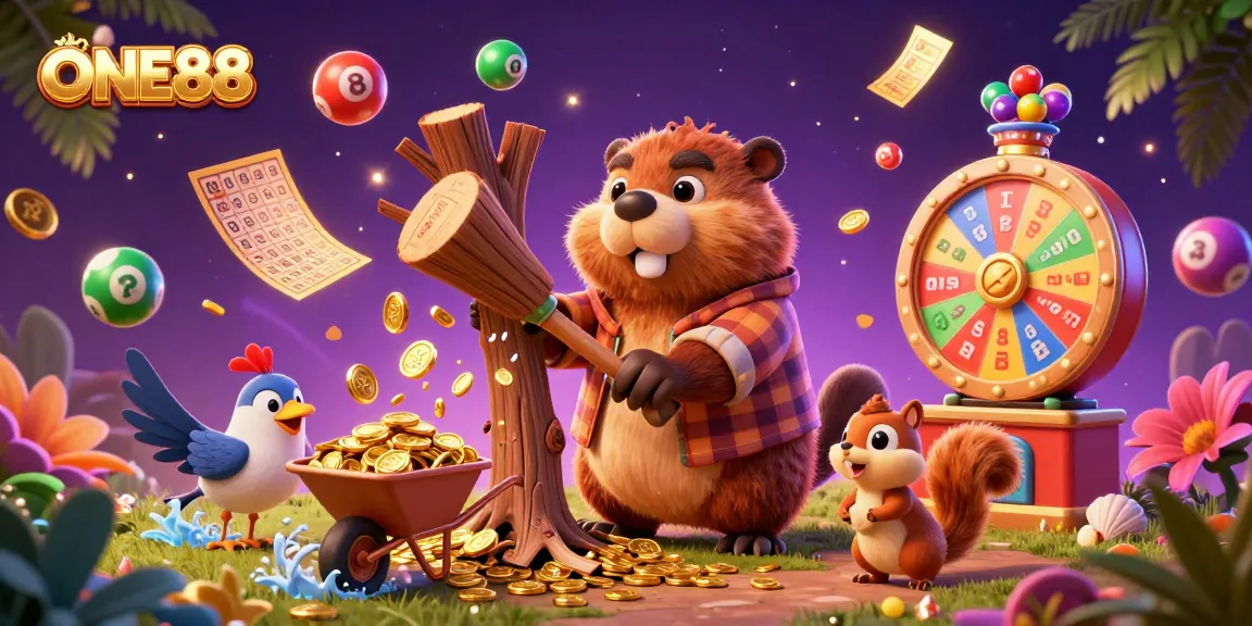 Engage with thrilling ONE88 casino moments in this vibrant 3D illustration, featuring animated characters and games.