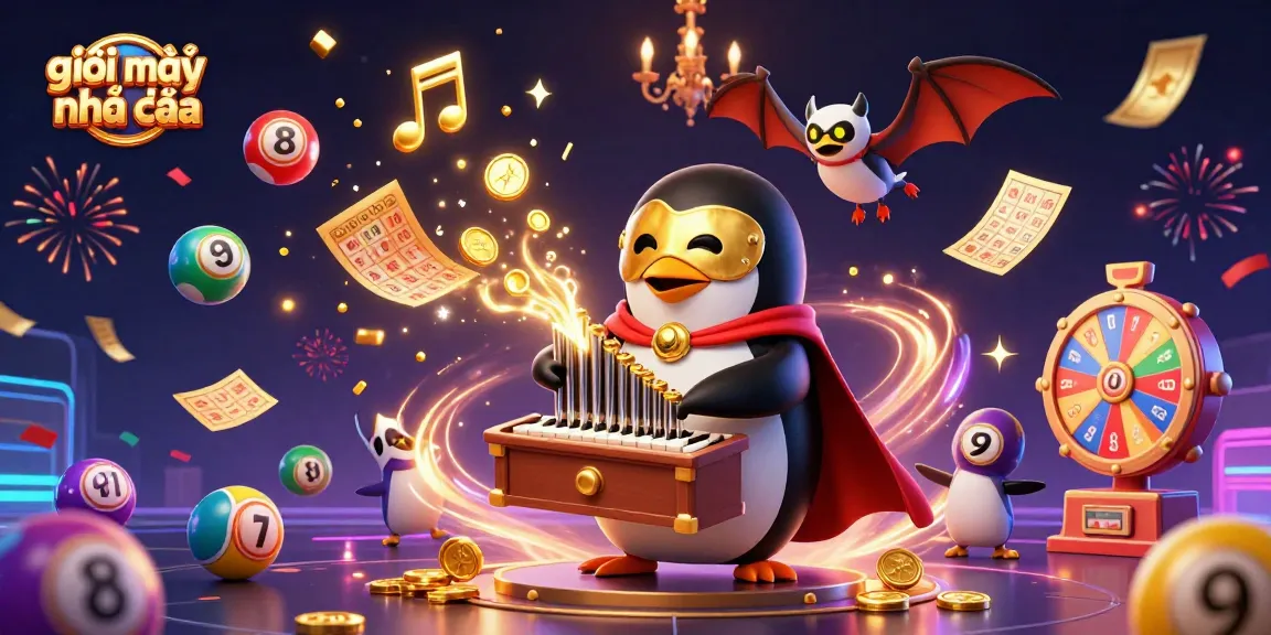 Experience giải mã nhà cái with vibrant, dynamic casino action featuring a playing penguin and flying elements.