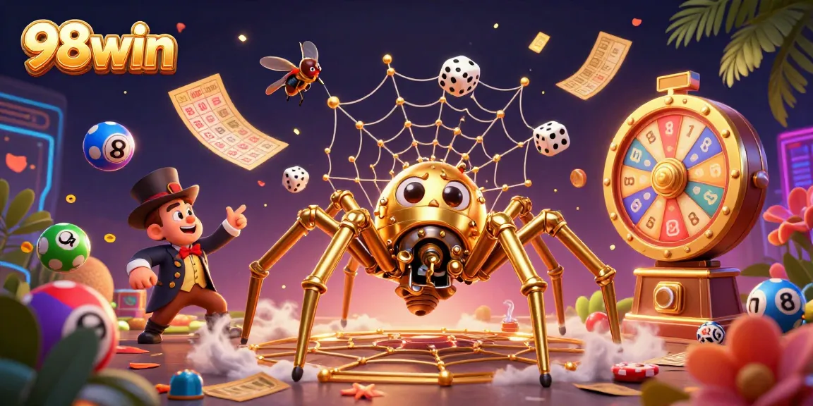 Engage with the thrilling world of 98win as a steampunk spider weaves its golden web of chance and fortune.