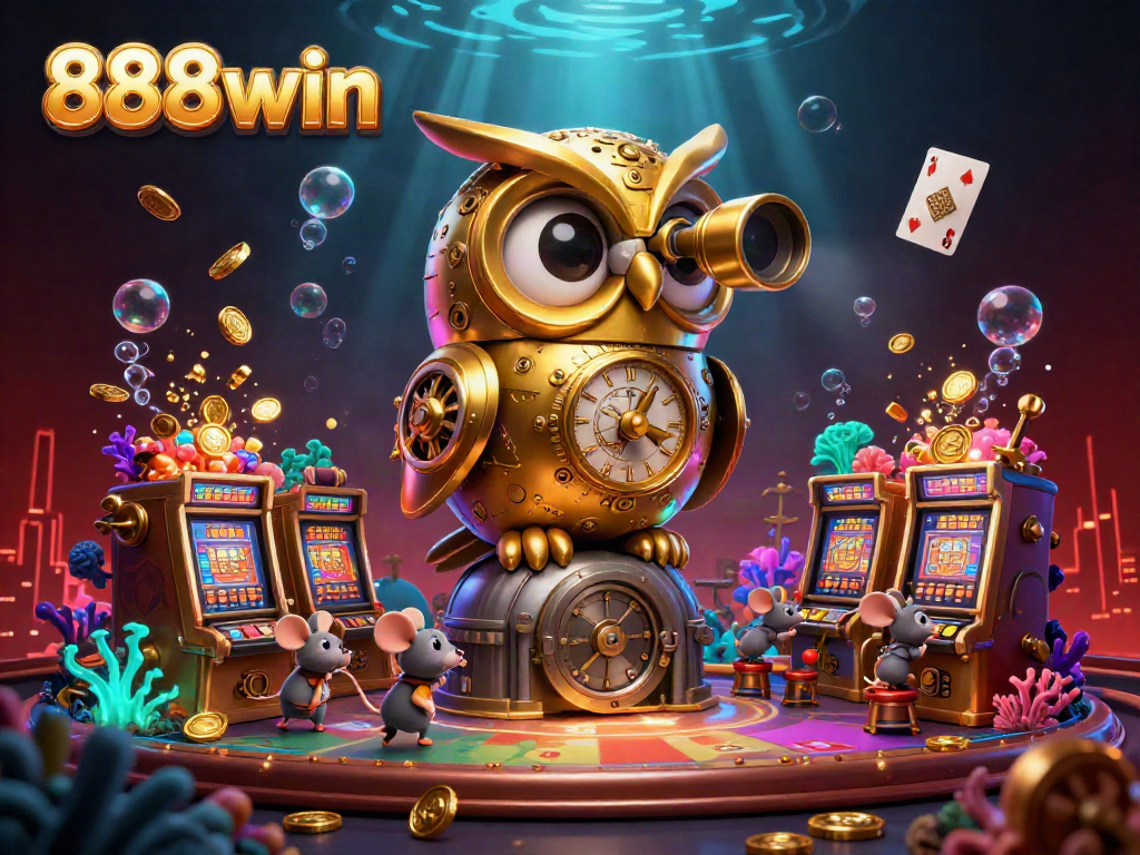 Engage with thrilling 888win gaming experiences featuring animated characters in a colorful casino setting.