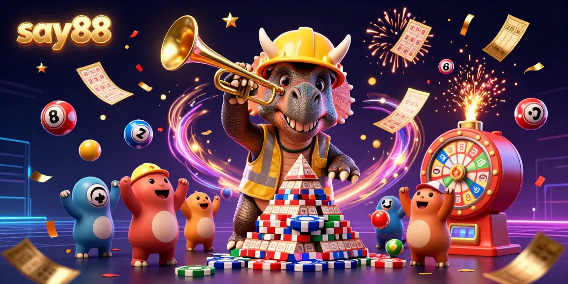 Join the excitement at say88 with a vibrant 3D casino celebration, featuring colorful lottery elements.