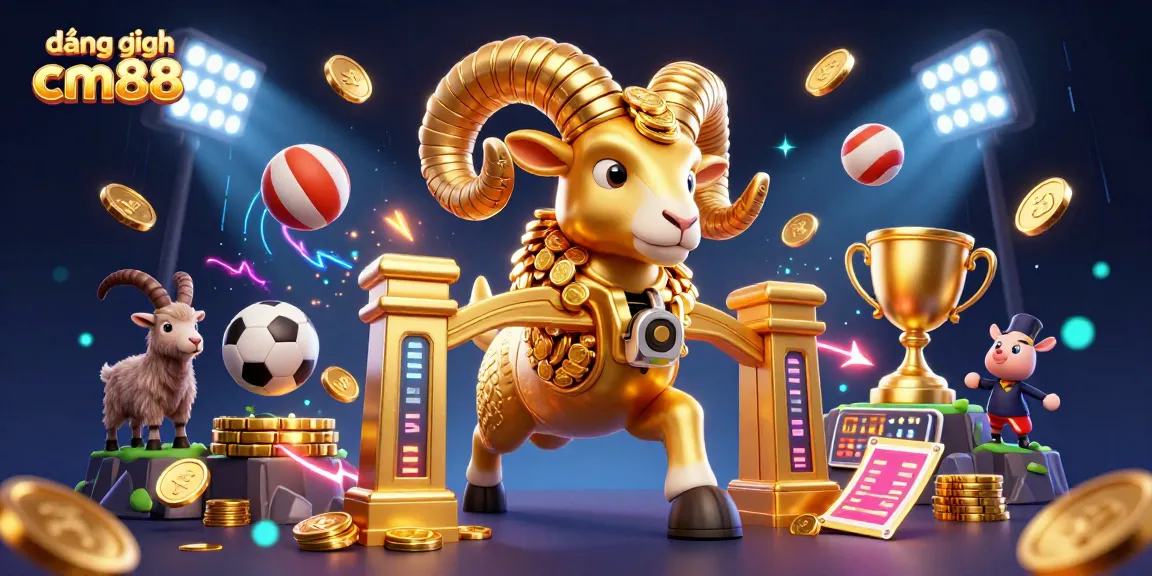 Join the excitement at đăng nhập cm88 with dynamic sports elements and a golden ram charging ahead!