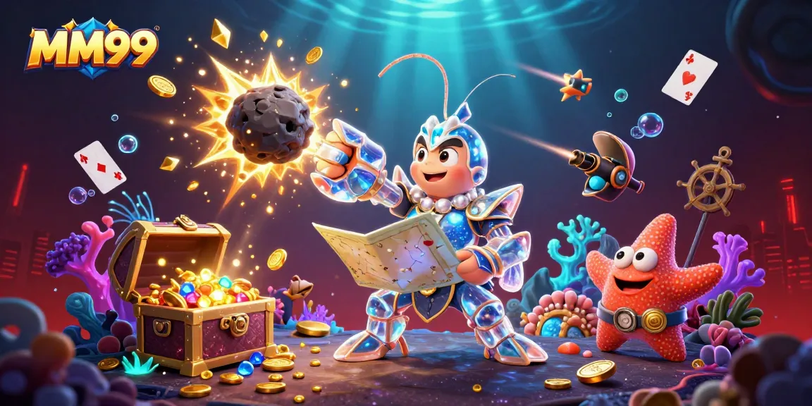 Engage with MM99's galactic adventures, featuring vibrant 3D characters and casino elements.