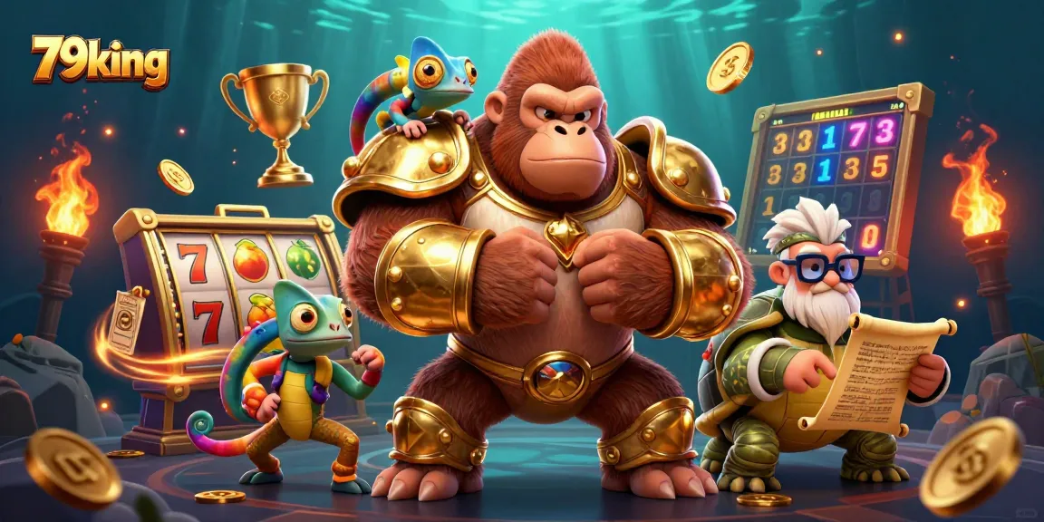 Experience thrilling gameplay at 79king with a kingly gorilla and his gambling friends.