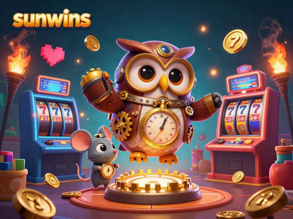 Experience exciting slot gameplay with the vibrant sunwins casino scene featuring a steampunk owl and dazzling 3D elements.
