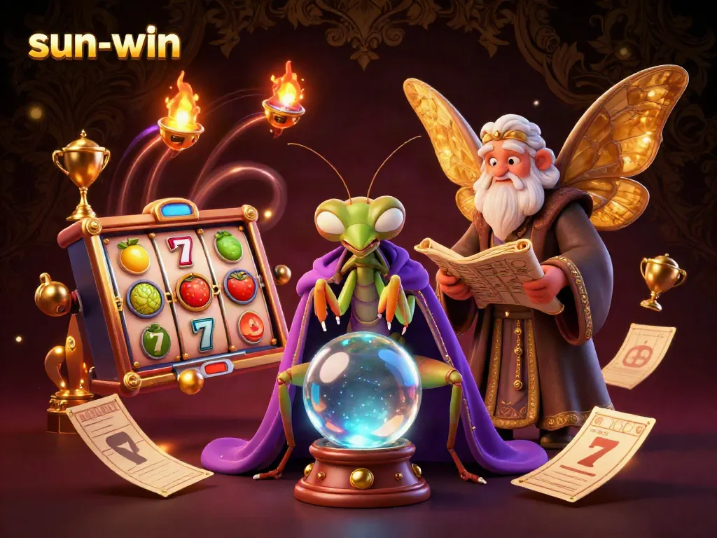Engage with sun-win's thrilling slots, featuring a mystical fortune teller and vibrant game elements.