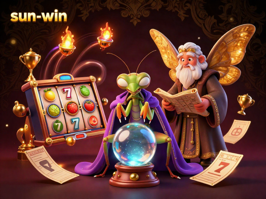 Engage with sun-win's thrilling slots, featuring a mystical fortune teller and vibrant game elements.