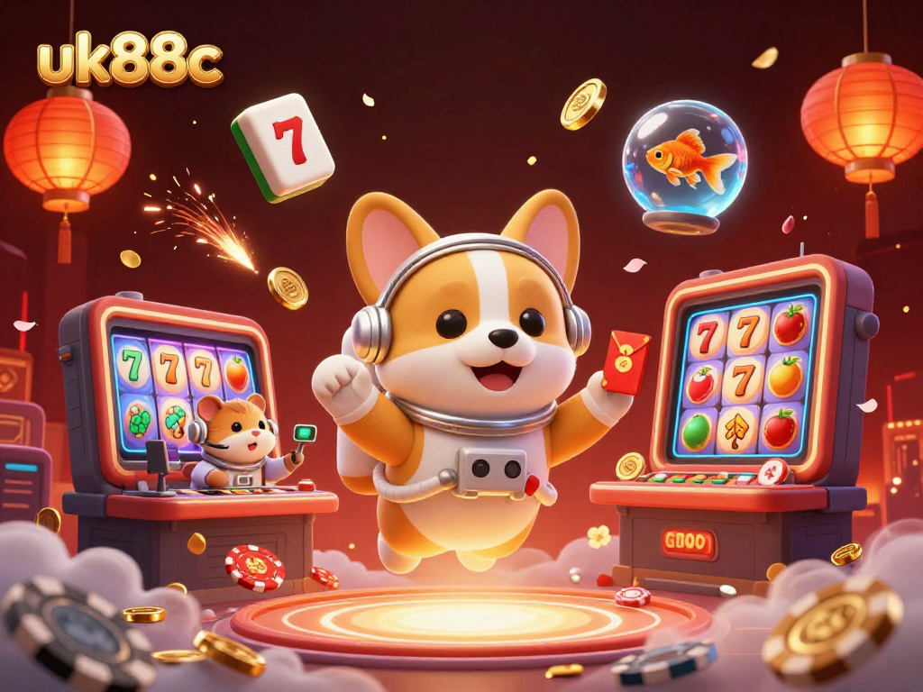 Play exciting slots with uk88c in a unique space casino scene featuring vibrant characters and dynamic elements.
