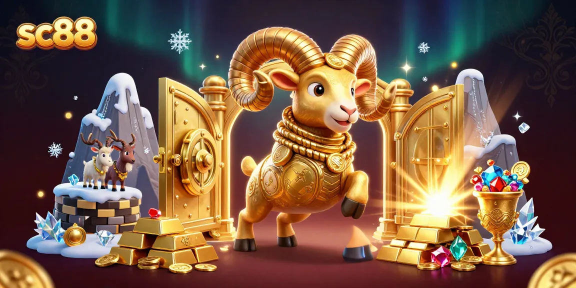 sc88 reveals a golden ram charging through a treasure vault in a vibrant casino illustration