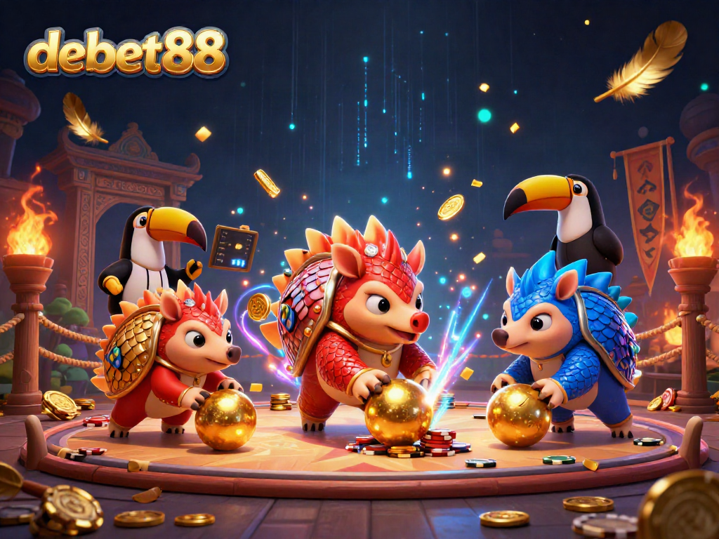 Engage in dynamic gaming at debet88 with rival pangolins and vibrant casino elements.
