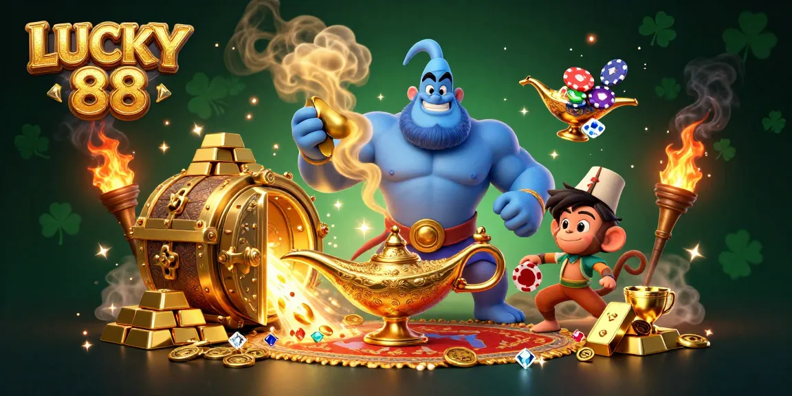 Experience the thrill of LUCKY 88 with a dynamic casino-themed illustration showcasing exciting game elements.