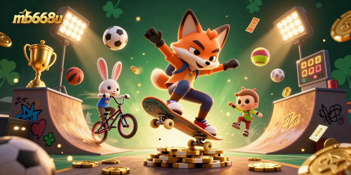 mb668u showcases thrilling casino action with a skateboarder fox and BMX rabbit, embodying the gambling spirit