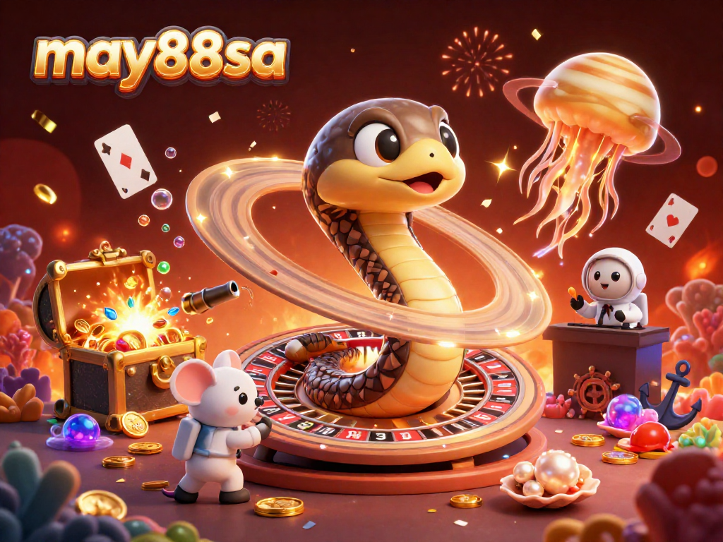 Experience thrilling gameplay with may88sa in a vibrant cosmic casino scene filled with action and adventure.