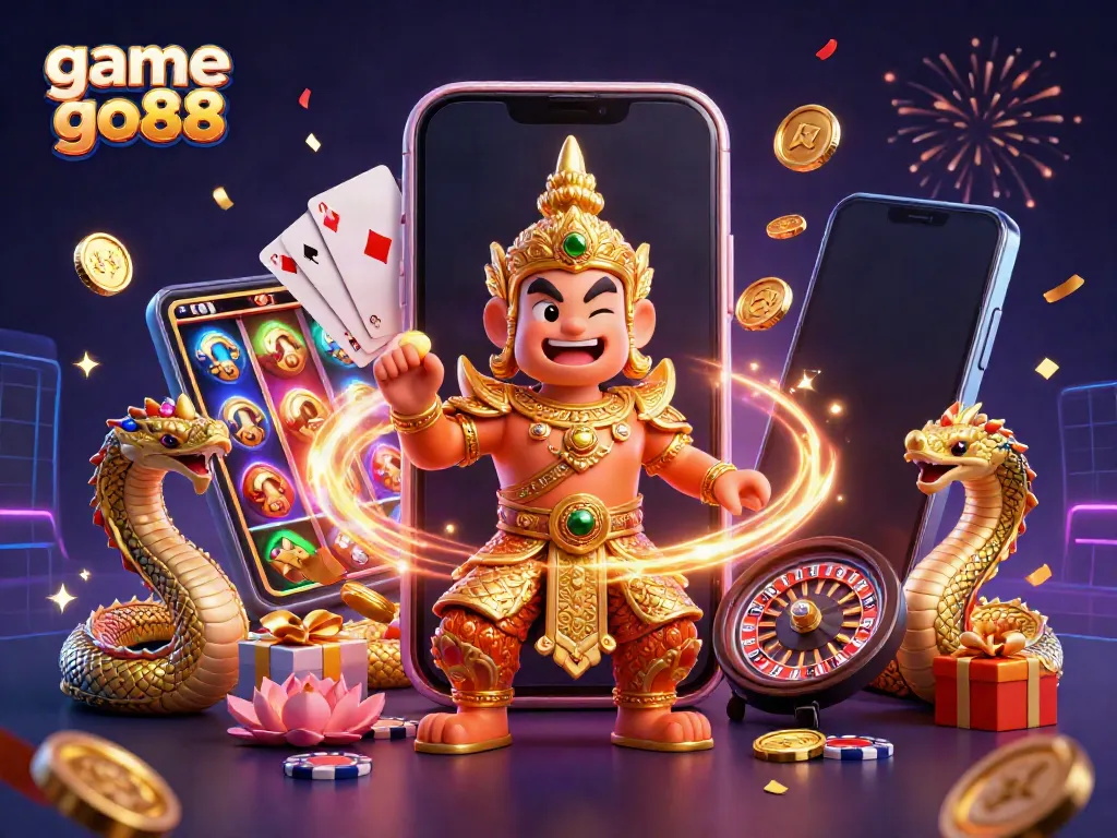 Experience game go88 in a dynamic 3D scene of guardians and casino elements for thrilling action.
