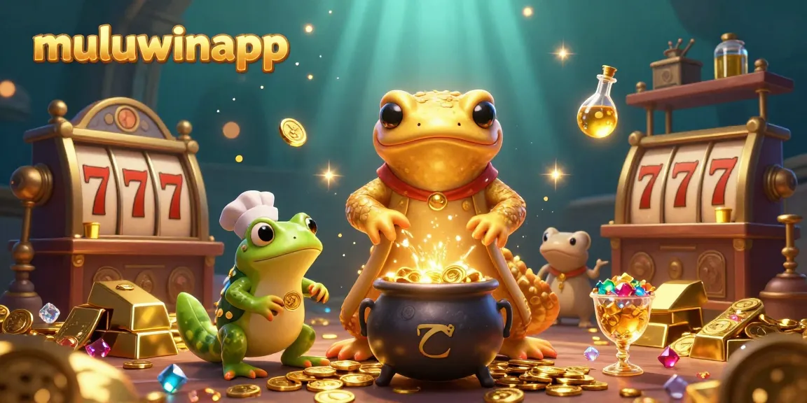 Experience the thrills at muluwinapp with a vibrant 3D gaming scene filled with gold coins, jackpots, and animated characters.