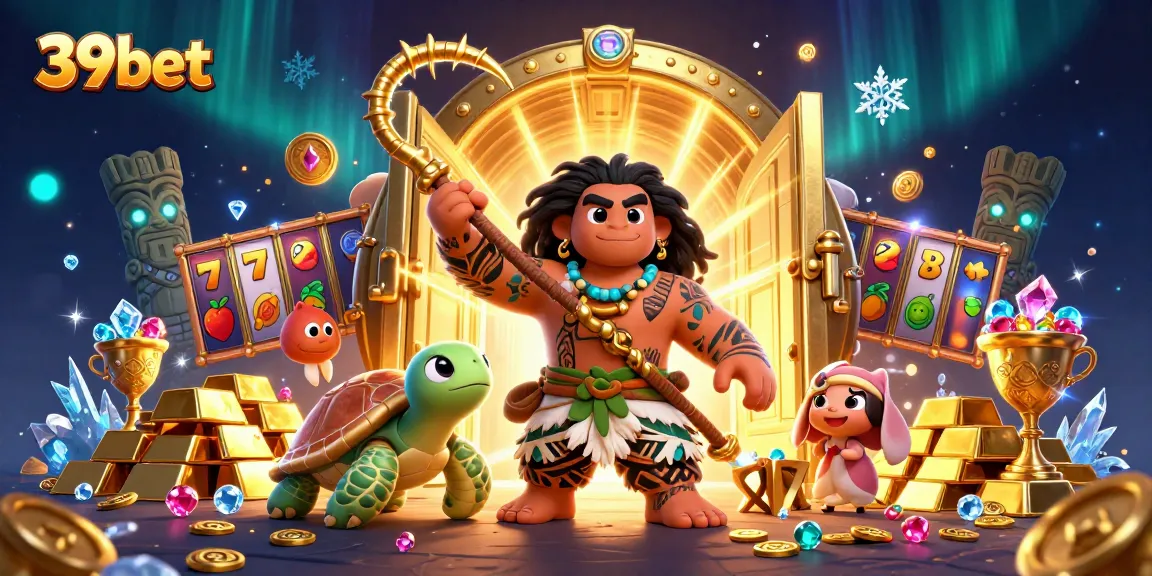 39bet players engaging with thrilling slot adventures surrounded by treasures and vibrant effects