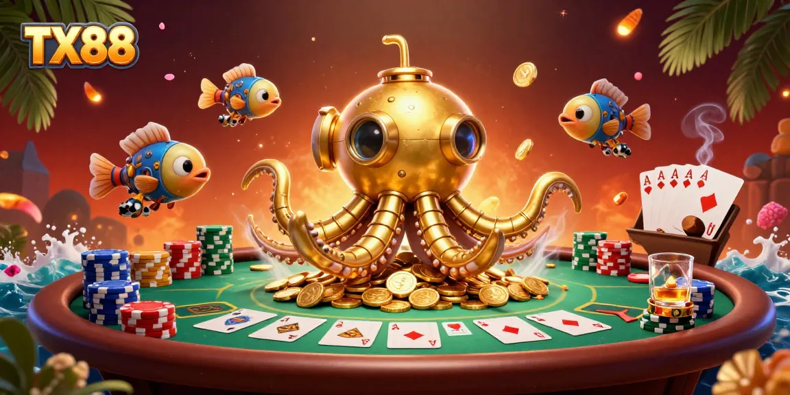 Experience exhilarating gameplay at TX88 with vibrant poker elements and a unique 3D kraken theme.