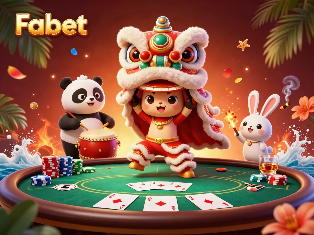 Experience thrilling gambling moments with Fabet's vibrant 3D lion dance and poker elements.