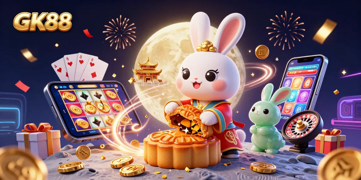 Engage with GK88 in this vibrant casino scene featuring playful elements of fortune.