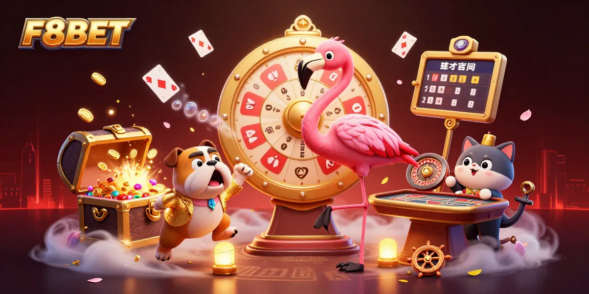 Engage with F8BET in a vibrant dynamic casino scene, showcasing exciting gameplay and rewarding prizes.