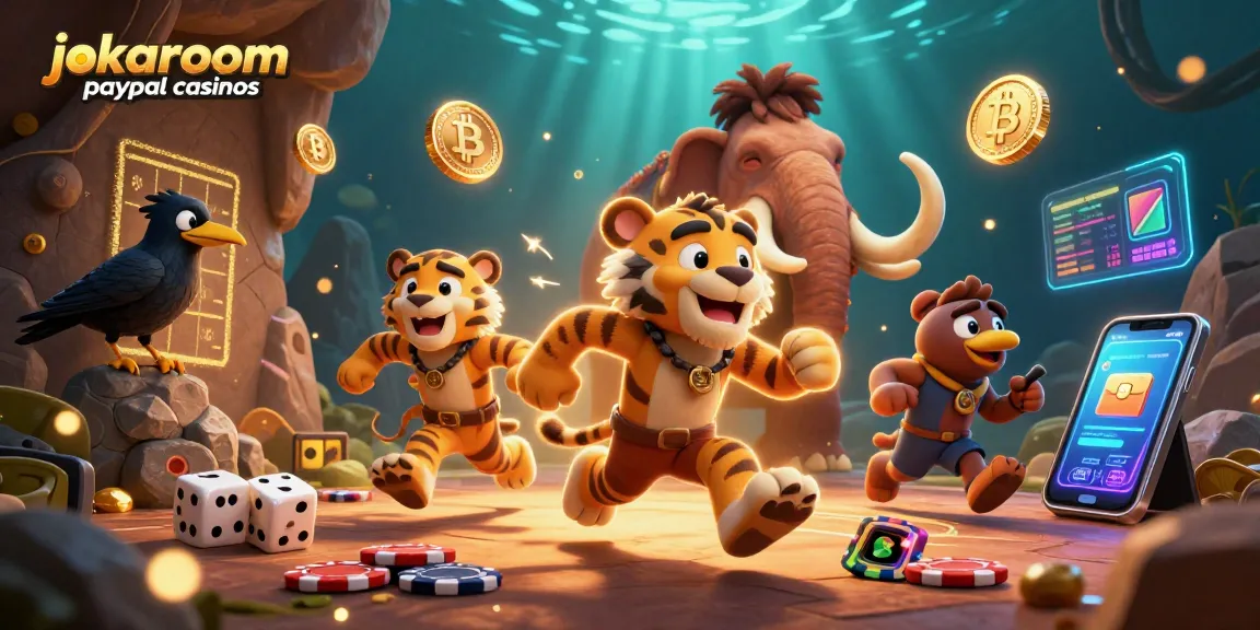 Join the adventure at jokaroom paypal casinos with this vibrant casino scene featuring prehistoric gaming elements.